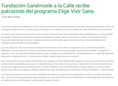 AD Prensa “Ganémosle a la Calle receives sponsorship from the national health program Elige Vivir Sano" 